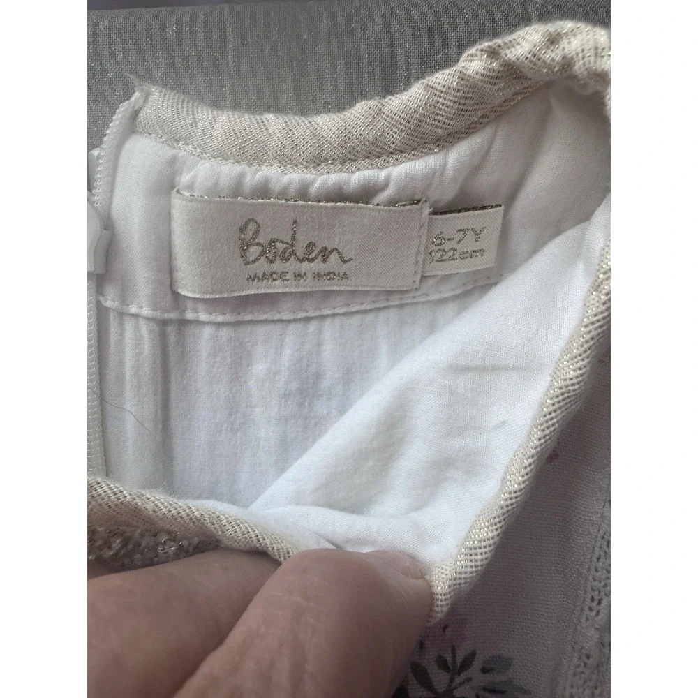 Boden Girls Floral Dress 6-7Y Pink Cottagecore Lace Trim Cotton Linen Blend